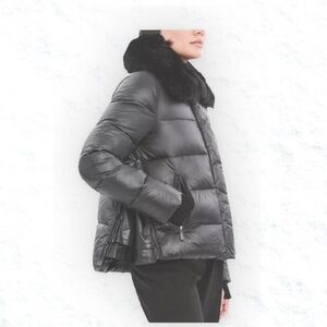 Dawn Levy Black Puffer Jacket with Fur Collar